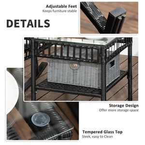 Bistro set with 2 PE rattan rocking chairs and a tempered glass table