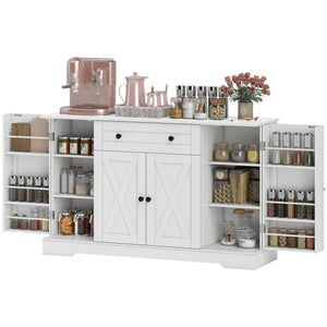 Country style sideboard with door, adjustable shelves, drawer, white