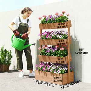 4-Tier Vertical Raised Garden Bed Outdoor Wooden Planter with Drainage Holes and Fabric Liner
