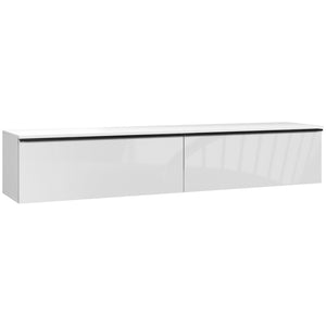Floating wall-mounted TV cabinet up to 70 inches with storage, glossy effect, white