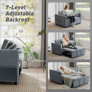 3‑in‑1 Convertible Sofa Bed, Pull Out Sleeper Sofa with USB Charging, Adjustable Backrest, Side Pockets, Dark Gray
