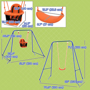 Children's swing with safety harness, orange