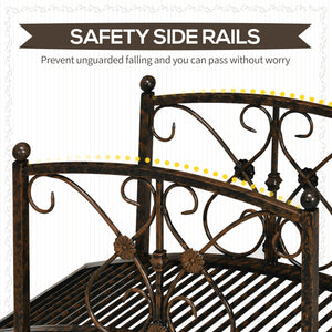 Decorative metal garden bridge with railing, black bronze finish
