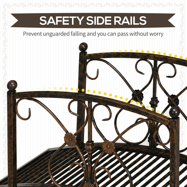 Decorative metal garden bridge with railing, black bronze finish