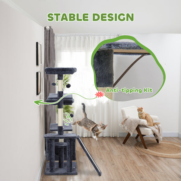 53-inch Cat Tree with Scratching Posts, Condo, Beds, Platforms and Play Balls, Dark Gray