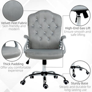 Velvet office chair with swivel casters, grey