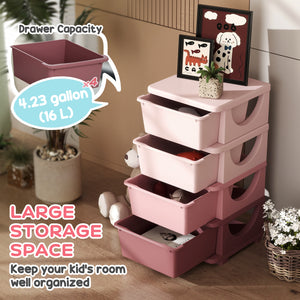 4-Tier Organizer with 4 Plastic Drawers, Pink