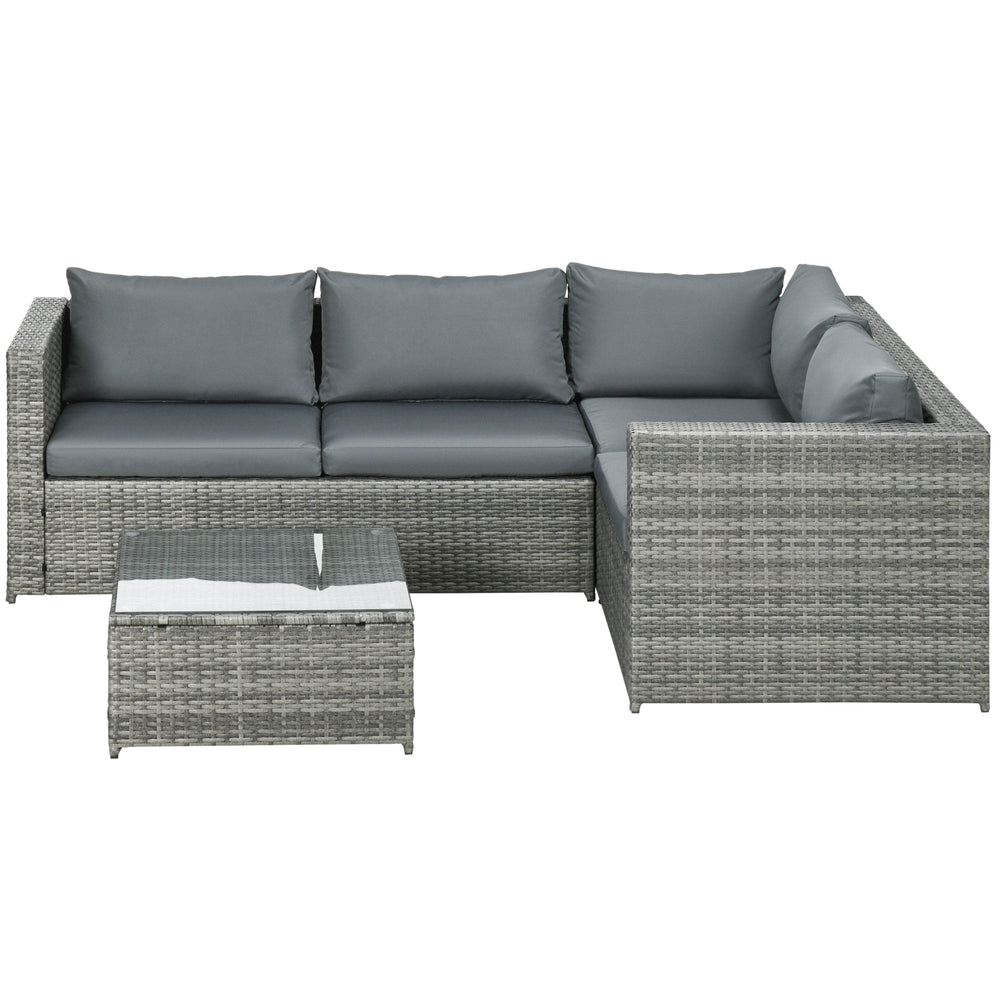 3-piece woven rattan garden furniture set with loveseat, coffee table and cushions, grey
