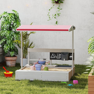 Sandbox with lid, kitchen, toys, seat and storage, gray