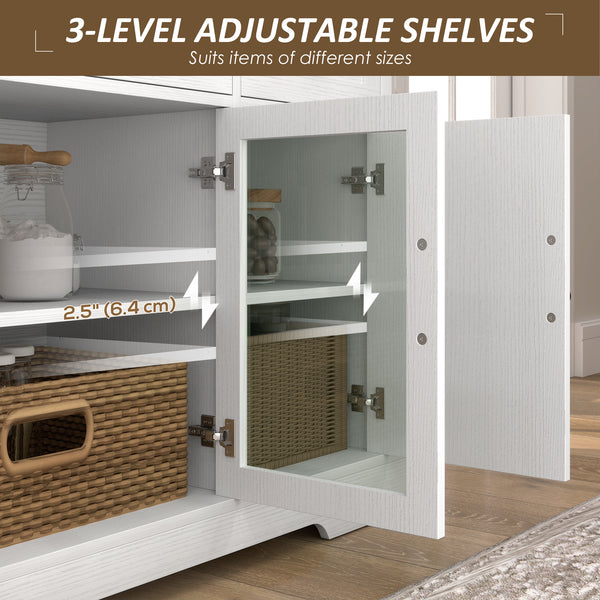 Sideboard with glass doors and adjustable shelves, aged white