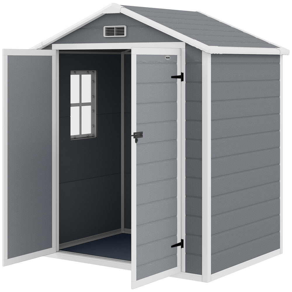 Plastic garden shed with double door and ventilation, grey