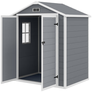 Plastic garden shed with double door and ventilation, grey