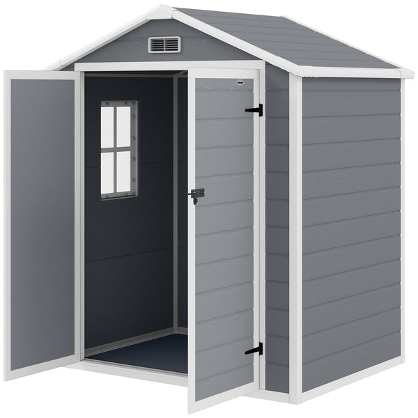 Plastic garden shed with double door and ventilation, grey