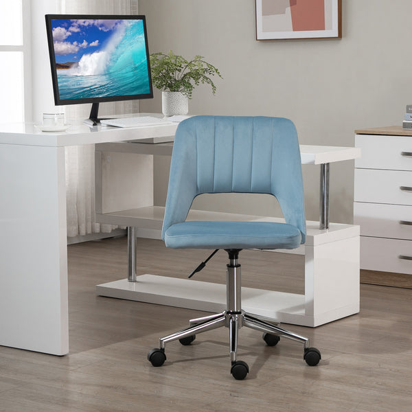 Mid-back office chair in sky blue velvet