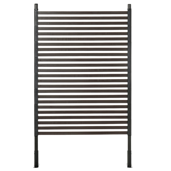 Brown metal garden fence with pickets 