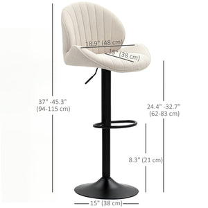 Set of 2 swivel bar stools with backrest, adjustable height and footrest, beige