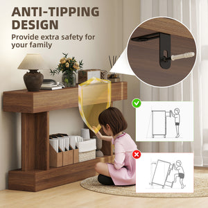 Vintage-style console table, narrow, with storage shelf, dark brown