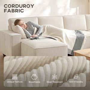 Modular U-shaped sectional sofa with double chaise longue and spring cushions, beige