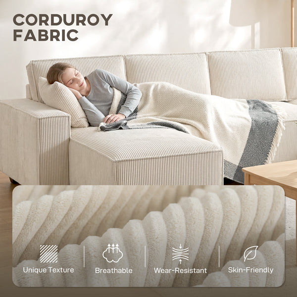 Modular U-shaped sectional sofa with double chaise longue and spring cushions, beige