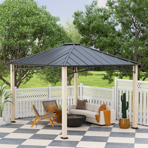 10' x 12' Hardtop Gazebo with Metal Roof, Wood Grain Frame, Outdoor Patio Canopy,