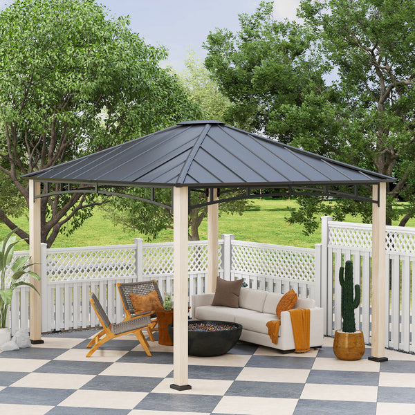 10' x 12' Hardtop Gazebo with Metal Roof, Wood Grain Frame, Outdoor Patio Canopy,