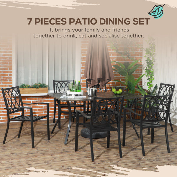 7-Piece Outdoor Dining Set with Stacking Chairs and Wooden Seat, Brown