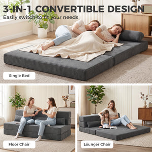 53.9" Dark Gray Corduroy Folding Floor Sofa