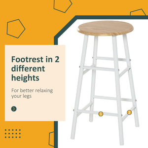 3-Piece High-Top Table Set with Storage Shelf and Metal Footrest, White and Oak