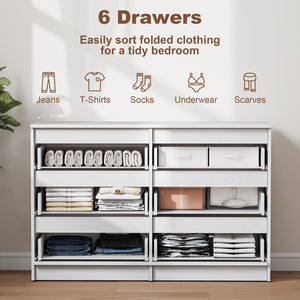 Large 6-drawer chest of drawers for the bedroom, white.
