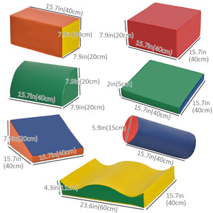 Set of 7 modular soft foam climbing blocks, multi-colored