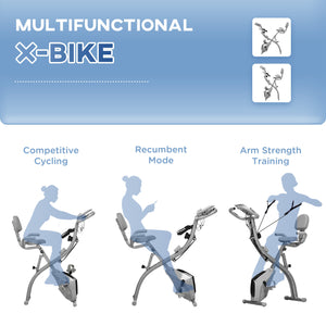 3-in-1 Folding Bike with 8-Level Magnetic Resistance, Adjustable Seat, Grey