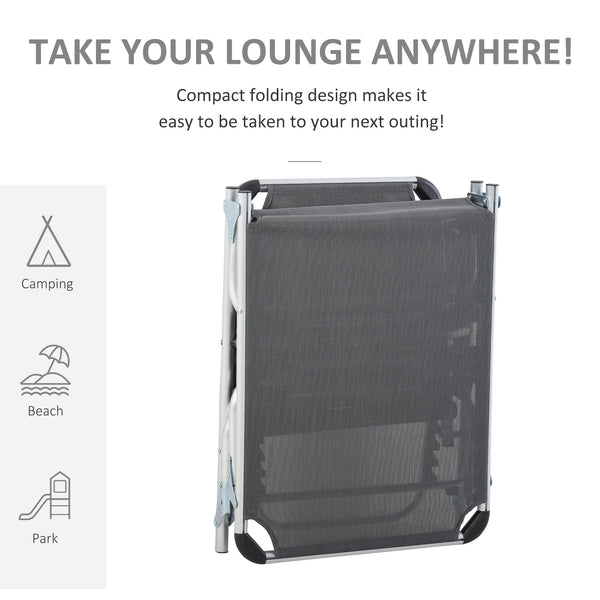 Folding Lounge Chair, Patio Lounger with Headrest, 5-Level Adjustable Backrest, and Aluminum Frame, Grey