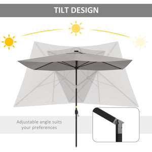 9.7-foot aluminum parasol with solar LED lighting and crank handle, light gray