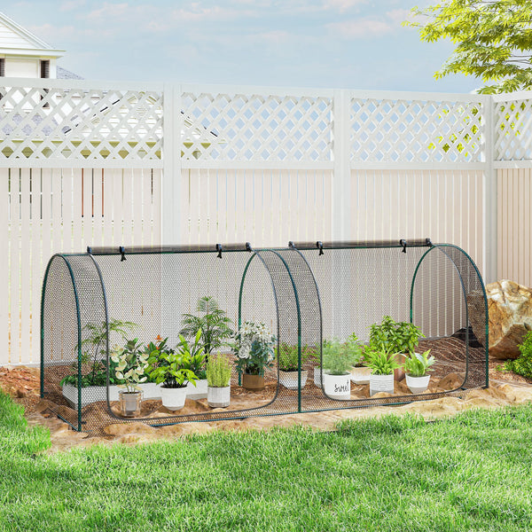 Protective plant cage with 3 zippered doors and 6 ground stakes