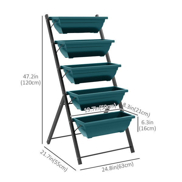 5-tier raised planter with 5 plant trays, green