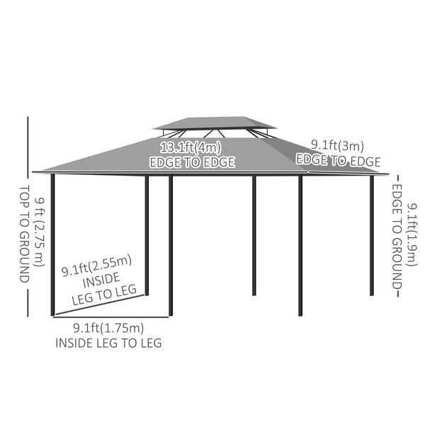 10' x 13' Gazebo, 2-Tier Outdoor Sun Shelter with Curtains, Dark Gray
