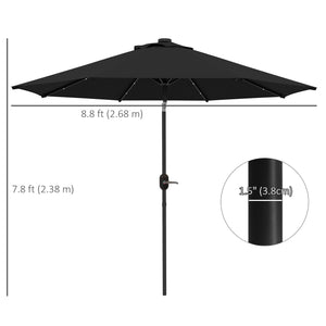 9ft Outdoor Solar Patio Umbrella, 24 LEDs, Tilting Roof, Black