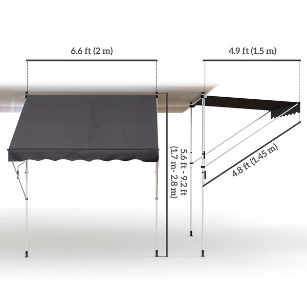 6.6'x5' Manual Retractable Patio Awning Window Door Sun Shade Deck Canopy Shelter Water Resistant UV Protector Grey