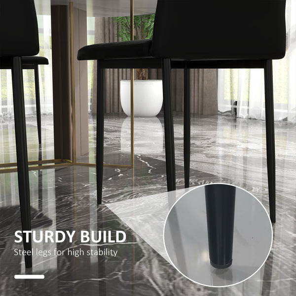 Set of 6 high-back faux leather chairs with metal legs, black