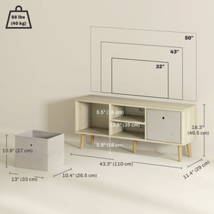 Modern TV cabinet with drawers and folding shelves, natural color