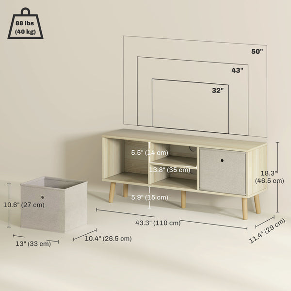 Modern TV cabinet with drawers and folding shelves, natural color