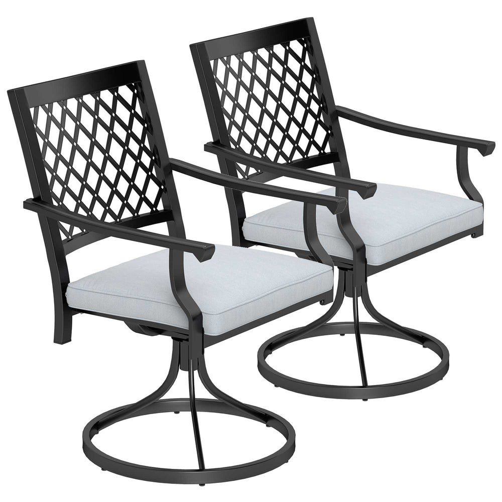 Set of 2 metal swivel and rocking chairs with cushion and armrests