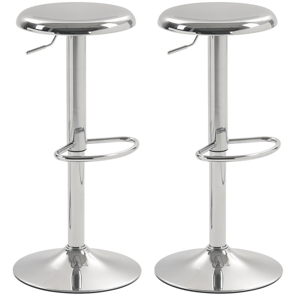 Set of 2 steel bar stools, silver