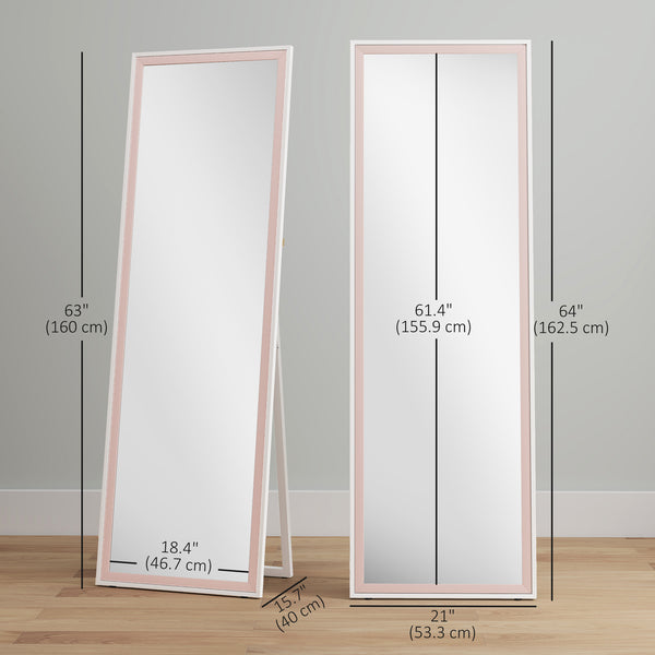 Rectangular mirror with frame, white and pink