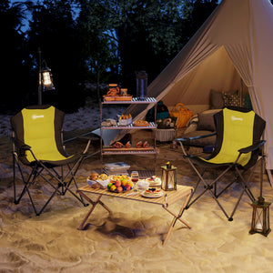 Set of 2 folding camping chairs with high back and cup holder 