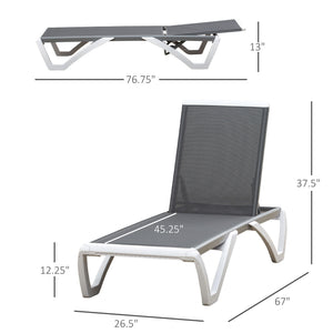 Outdoor Chaise Lounge Chair, Patio Aluminum Tanning Chair with 5-Level Adjustable Back, Portable Wheels, Breathable Mesh Fabric, for Pool, Deck, Garden, Grey