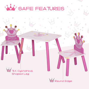 Princess pattern table and 2 chairs set, pink