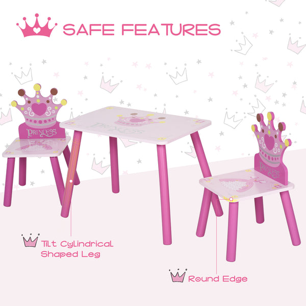Princess pattern table and 2 chairs set, pink