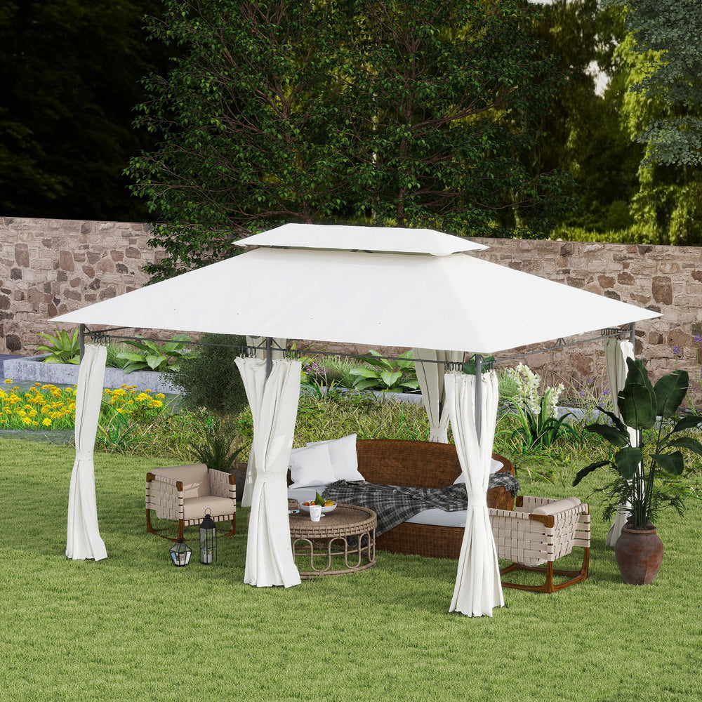 10' x 13' Double Roof Garden Gazebo with Curtains, Cream White