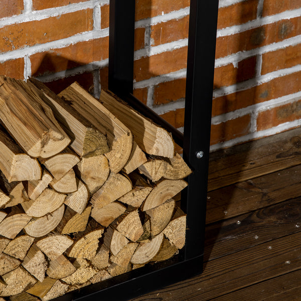 Outdoor log rack with handles and 100 kg load capacity, black